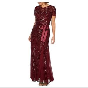 NWT R&M Richards Merlot Sequin Dress Godet